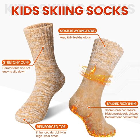 Kids Warm Thermal Socks for Toddler Boy Girls Winter Ski Thick Insulated Heated Boot Socks for Extreme Cold Weather 4 Pairs in Kuwait