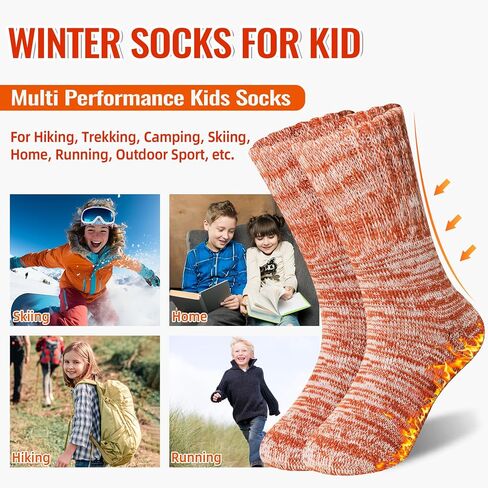 Kids Warm Thermal Socks for Toddler Boy Girls Winter Ski Thick Insulated Heated Boot Socks for Extreme Cold Weather 4 Pairs in Kuwait