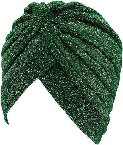 Pleated Glitter Turban for Women Stretchy Hat Beanie Headwrap Twist Elastic Slip on Cap Headwear Accessories in Kuwait
