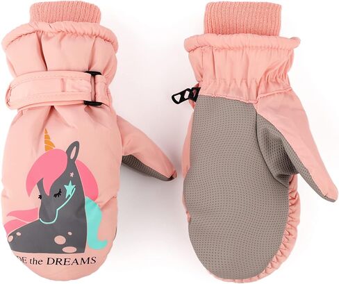 F Flammi Kids Winter Ski Mittens for Girs Warm Fluffy Lined Snow Gloves Water-Resistant Snow Mittens 2-8 Years in Kuwait