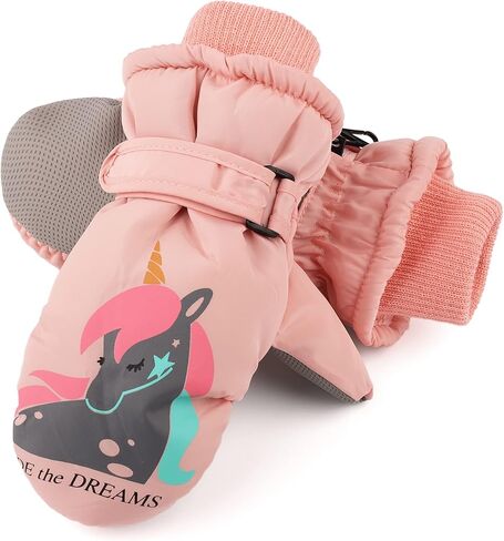 F Flammi Kids Winter Ski Mittens for Girs Warm Fluffy Lined Snow Gloves Water-Resistant Snow Mittens 2-8 Years in Kuwait