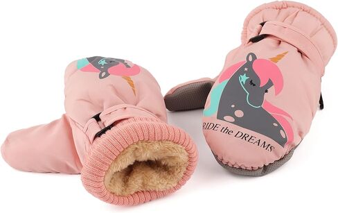 F Flammi Kids Winter Ski Mittens for Girs Warm Fluffy Lined Snow Gloves Water-Resistant Snow Mittens 2-8 Years in Kuwait