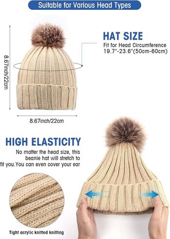 Suhine 18 Pcs Women Beanie Hats and Warm Winter Gloves Set 9 Pcs Soft Knitted Winter Hat Knit Skull Cap with Faux Fur Pompom and 9 Pairs Touch Screen Gloves for Women Young Girls in Saudi Arabia
