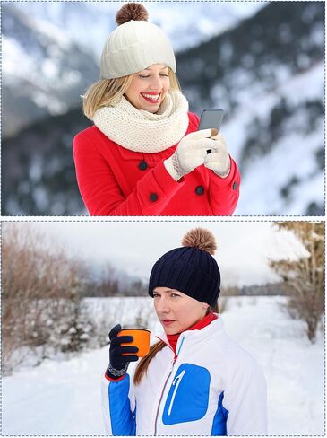 Suhine 18 Pcs Women Beanie Hats and Warm Winter Gloves Set 9 Pcs Soft Knitted Winter Hat Knit Skull Cap with Faux Fur Pompom and 9 Pairs Touch Screen Gloves for Women Young Girls in Saudi Arabia