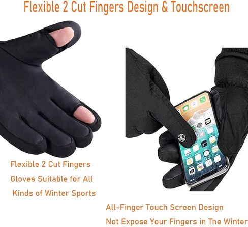 قفازات LJCUTE الشتوية بدون أصابع للتزلج على الجليد للرجال والنساء، طاردة للماء والرياح، قفازات صيد تعمل باللمس للطقس البارد للدراجات النارية والتزلج على الجليد والصيد وركوب الدراجات in Kuwait