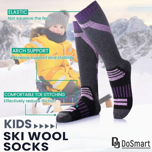 جوارب DoSmart للأطفال من صوف ميرينو للثلج، للأولاد والبنات والأطفال الصغار، جوارب شتوية دافئة للتزلج على الجليد والتزلج على الجليد in Kuwait