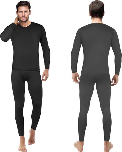 Patelai 3 Set Men Thermal Underwear Set Winter Warm Base Layers V Neck Fleece Thermal Top and Bottom Set for Cold Weather in Saudi Arabia