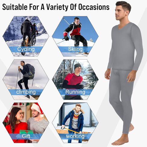 Patelai 3 Set Men Thermal Underwear Set Winter Warm Base Layers V Neck Fleece Thermal Top and Bottom Set for Cold Weather in Saudi Arabia