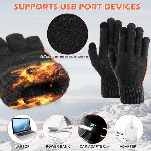 USB Heated Gloves for Women Men, Augot Plug and Play Electric Heated Gloves Temperature Adjustable, Winter Hands Warm Gloves (Knitting) in Kuwait