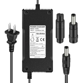 SOLEILLUNE 58.8V 4A شاحن بطارية أسرع شحن محول التيار الكهربائي لحزمة بطارية ليثيوم أيون 48V 50V 51.8V 52V 14S مع 3 مقابس (5.5x2.1mm / 5.5x2.5mm DC / GX12 3-Prong Female Inline Tips) in Kuwait