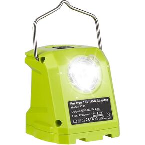 محول بطارية USB P743 مصدر طاقة محمول مع ضوء عمل LED 420LM مع خطاف، شاحن هاتف USB مزدوج، محول USB متعدد الوظائف متوافق مع Ryobi 18V One+ بطارية ليثيوم أيون P107 P108 in Kuwait