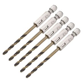 uxcell 5 Pcs High Speed Steel Hex Shank Twist Drill Bit, 3.2mm Drilling Dia with 1/4 Inch Hex Shank 83mm Length