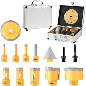 HASFER Diamond Drill Core Bits Set,Hex Shank Vacuum Brazed Hole Saw Kit for Porcelain Ceramic Tile Marble Granite(6/8/12/20/25/32/38/45/50/65mm+35mm Chamfer Beveling Bit)
