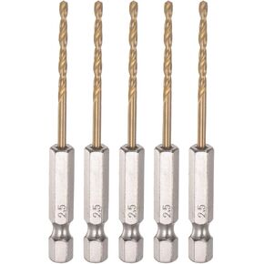 HARFINGTON 5pcs 1/4" Hex Shank Drill Bits 2mm Titanium Drill Bits Set M35 High Speed Steel Twist Drill Bit 68mm Long Fully Ground for Wood, Stainless Steel, Metal, Plastic Plastic in Kuwait
