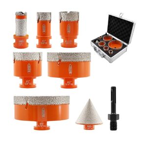 Diamond Core Drill Bit Kit BGTEC Diamond Hole Saw Tile Cutter for Porcelain Tile Ceramic Marble Brick, 5/8"-11 Thread 25/35/50/75/100mm+20mm Drilling bFinger Bit+50mm Chamfer Bit+SDS Plus Adapter