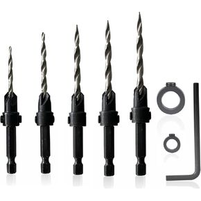 Yolan Wood Tapered Drill Bits with Improved Countersink Drill Bit Set #6,#8,#10,Adjuestable for Different Screw Lengths,3pc Drill bit Set with Hex Wrench,Depth Stop Collar (3)
