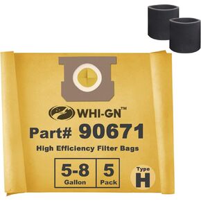 6 عبوات من أكياس Shop Vac 15-22 جالون - 90673 أكياس فلتر مكنسة كهربائية مزدوجة الطبقات من النوع J عالية الكفاءة 9067300 VF2008 + 2 عبوة من مرشح الأكمام الإسفنجية لمعظم أنواع المكانس الرطبة/الجافة ذات العلامات التجارية in Kuwait