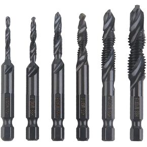 Combination Drill Tap Bit Set 6 PCS (M3 M4 M5 M6 M8 M10), Black Oxide High-Speed Steel Screw Tapping Hexagonal Handle Multifunctional Drill Bit Set, Manual Tool in Kuwait