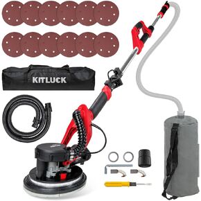 KITLUCK ماكينة صنفرة الحوائط الجافة، ماكينة صنفرة الحوائط الجافة الكهربائية بقدرة 780 وات مع ملحق فراغ، مجمع الغبار، 6 سرعات متغيرة 500-1800 دورة في الدقيقة، 12 قرص، عمود قابل للطي قابل للتمديد، ماكينة سنفرة فراغ سقف الفشار للحوائط الجافة in Kuwait