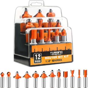 Yueqing Zhongji Router Bit Set 1/2 Shank Router bits 1/2 Shank 12 Piece Router bit Set Tungsten Carbide Router Bit Professional Level Router bit 1/2 Shank Set