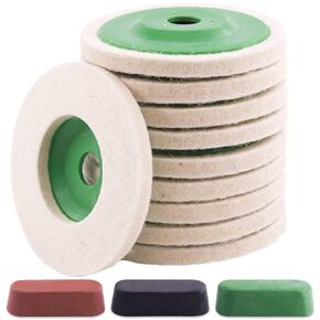 Keadic 10 - Piece 100mm Wool Felt Disc Polishing Buffing Wheel Pad Bore Dia