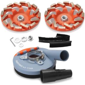 Dust Shroud for Angle Grinder 4.5-5 inch + 2 PCS Diamond Grinding Cup Wheel 5 inch + Replacement Brush, Universal Surface Grinding Shroud with Grinding Wheel Kit for Various Surfaces