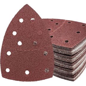 50 PCS Mouse Detail Sander Sandpaper, 80 Grit Palm Sander Sandpaper 11 Holes Hook and Loop Sander Pads Triangular Sanding Sheets Abrasive Sanding Paper for Mouse Sander