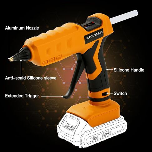 Cordless Hot Glue Gun 100W for Dewalt 20V Battery Handheld Wireless Power Glue Gun Full Size with 12pcs Glue Sticks(0.43")(11mm) for Art DIY Craft Home Repair School(Battery Not Included) in Kuwait