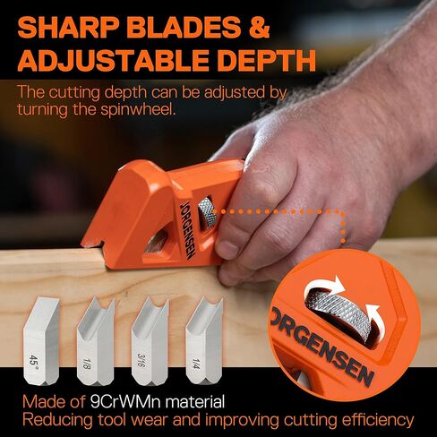 JORGENSEN طائرة الشطب، طائرة زاوية الحافة مع 4 رؤوس قطع، مساحة تخزين - طائرة يدوية للأعمال الخشبية، أدوات النجارة المهنية للنجارة لتقليم حافة الخشب، تسطيح زاوية الحافة in Kuwait