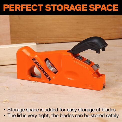 JORGENSEN طائرة الشطب، طائرة زاوية الحافة مع 4 رؤوس قطع، مساحة تخزين - طائرة يدوية للأعمال الخشبية، أدوات النجارة المهنية للنجارة لتقليم حافة الخشب، تسطيح زاوية الحافة in Kuwait