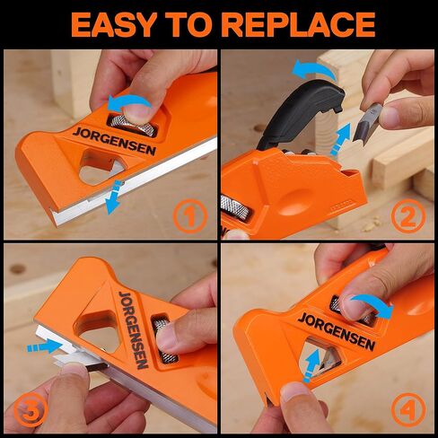 JORGENSEN طائرة الشطب، طائرة زاوية الحافة مع 4 رؤوس قطع، مساحة تخزين - طائرة يدوية للأعمال الخشبية، أدوات النجارة المهنية للنجارة لتقليم حافة الخشب، تسطيح زاوية الحافة in Kuwait