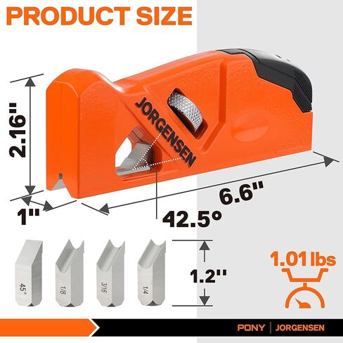 JORGENSEN طائرة الشطب، طائرة زاوية الحافة مع 4 رؤوس قطع، مساحة تخزين - طائرة يدوية للأعمال الخشبية، أدوات النجارة المهنية للنجارة لتقليم حافة الخشب، تسطيح زاوية الحافة in Kuwait