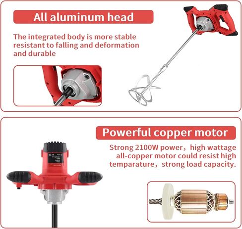 خلاط أسمنت FXTNKYY بقوة 2100 وات، خلاط خرسانة محمول للحفر، مع 6 سرعات قابلة للتعديل، خلاط أسمنت كهربائي محمول لخلط الطين والملاط والجص والأسمنت والطلاء والأعلاف in Kuwait