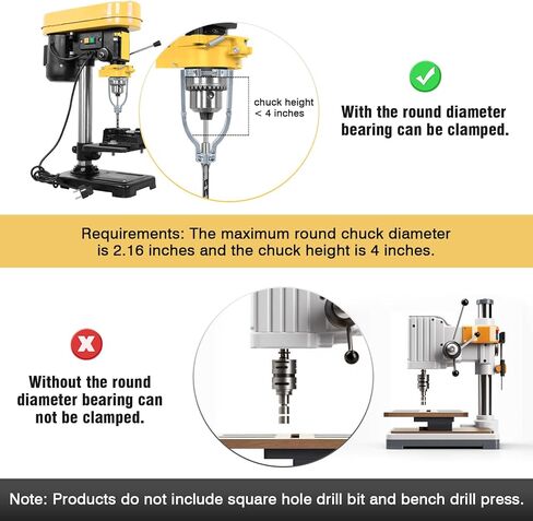 محول لقمة الثقب المربع من جاراوك، ملحق نقر مجلفن لضغط المثقاب، متوافق فقط مع مكبس مثقاب المقعد والمثقاب السلكي الذي يتميز بمحمل تثبيت غير دوار in Kuwait