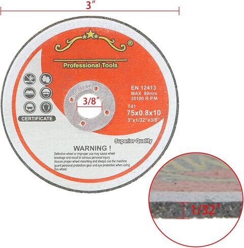 TINVHY 25-Pack Cut-Off Wheels, 3In x 1/32In x 3/8In Cutting Wheel for Cutting Metal & Stainless Steel, Thin Metal Cutting Disc for Angle Grinder Max Operating Speed 20,100 RPM in Saudi Arabia
