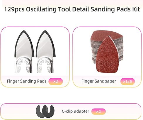 مجموعة مكونة من 129 قطعة من وسادات الصنفرة المتأرجحة، قطعتان من وسادات الصنفرة بالإصبع، قطعتان من محولات مشبك C، 125 قطعة من ورق الصنفرة متعدد الأدوات مقاس 40 × 50 مم لصنفرة الجص الخشبي in Kuwait