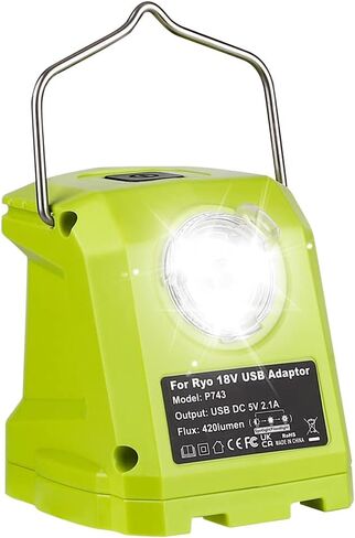 محول بطارية USB P743 مصدر طاقة محمول مع ضوء عمل LED 420LM مع خطاف، شاحن هاتف USB مزدوج، محول USB متعدد الوظائف متوافق مع Ryobi 18V One+ بطارية ليثيوم أيون P107 P108 in Kuwait