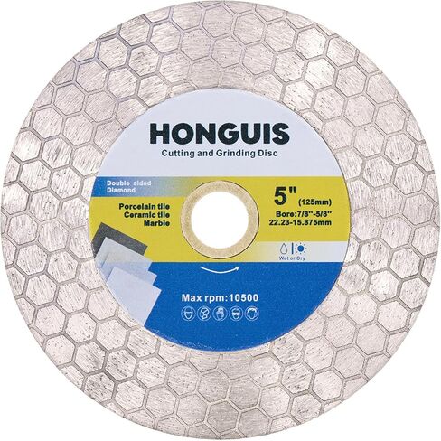 honguis 4.5 بوصة بلاط الماس المنشار قطع قرص طحن، مع 7/8 "-5/8" أربور مزدوجة من جانب تلبد الضغط الساخن للخزف بلاط السيراميك الرخام الحجر الاصطناعي in Kuwait