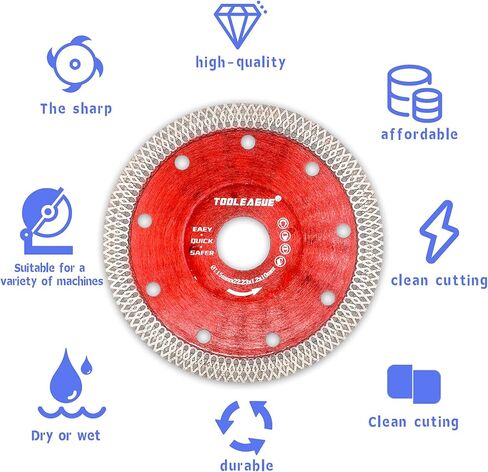 TOOLEAGUE 4-1/2 Inch Diamond Saw Blade, Super Thin Tile Cutting Disc, 10Pcs | Diamond Cutting Wheel for Cutting Porcelain Tile Granite Marbles, Both Dry and Wet Cutting are Acceptable in Saudi Arabia