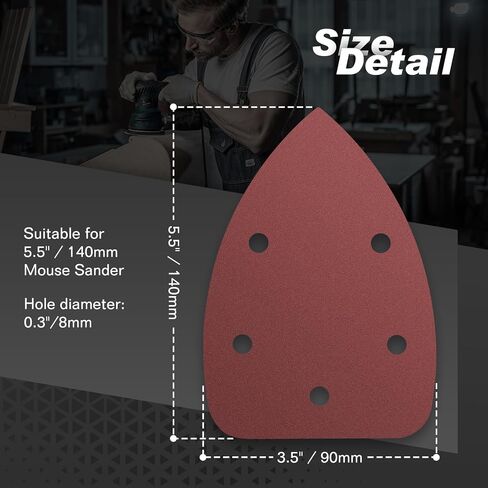 50PCS Mouse Detail Sander Sandpaper, 120 Grits Triangle Sanding Pads, 5 Holes Sanding Sheets Sandpaper Assortment, Sander Pads Sander Paper Mouse Sand Paper for Sanding Polishing in Saudi Arabia