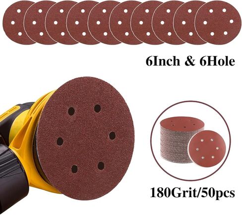 B BRESUCNY 100 PCS 6 Inch 6 Hole Sanding Discs Set, 40 60 80 100 120 180 240 320 400 600 1000 Grit Hook and Loop Sandpaper, Round Aluminum Oxide Sand Paper Discs for Sander in Kuwait