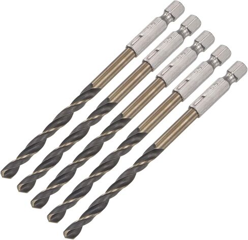 uxcell 5 Pcs High Speed Steel Hex Shank Twist Drill Bit, 5mm Drilling Dia with 1/4 Inch Hex Shank 105mm Length in Saudi Arabia