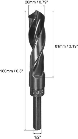 uxcell Reduced Shank Drill Bit 20mm Black Nitride Coated with 1/2 Inch Straight Shank, High Speed Steel HSS 9341 Twist Drill Bit for Stainless Steel Alloy Metal Plastic in Saudi Arabia