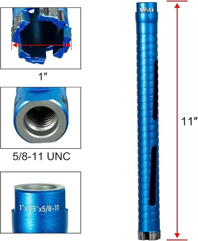 SALI Diamond Core Drill Bits 2" Diameter 10"/254mm Drilling Depth 5/8-11" Thread Core Bit Turbo Laser-Welded Segments for Cured Concrete with, Brick, Block, Masonry, with Two Adapters in Kuwait