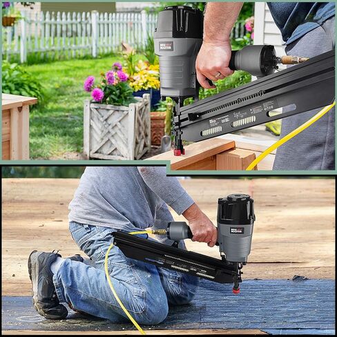 مسمار الإطار الهوائي 21 درجة من إن يو ماستر، مسدس أظافر مريح بإطار مع عمق خالٍ من الأدوات قابل للتعديل وبدون طرف لتحديد المسار، يقود الأظافر من 5.08 سم إلى 8.89 سم in Kuwait