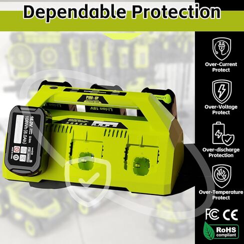 CaliHutt 【مع فتحة حائط】 استبدل 6 منافذ Chrager لشاحن P135 P117 Ryobi 18 فولت ليثيوم أيون شحن سريع مع زر اختيار الطاقة، 6 مؤشرات LED in Kuwait