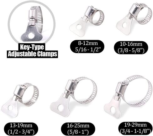 Hilitchi 40-Pcs 8-29mm Clamping Range Butterfly Key-Type Adjustable Hose Pipe Worm Gear Clamps Assortment Kit, Clamps Ideal for Plumbing, Automotive - - 304 Stainless Steel in Saudi Arabia