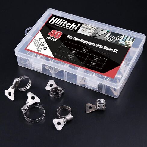 Hilitchi 40-Pcs 8-29mm Clamping Range Butterfly Key-Type Adjustable Hose Pipe Worm Gear Clamps Assortment Kit, Clamps Ideal for Plumbing, Automotive - - 304 Stainless Steel in Saudi Arabia