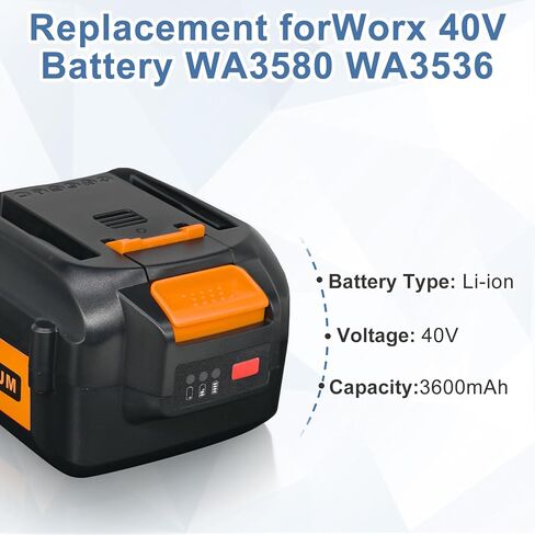 xeanerol 2 حزم 40v3.6ah WA3580 استبدال البطارية لبطارية Worx 40V متوافقة مع بطارية ليثيوم Worx 40V WA3580 WG180 WG280 WG380 WG580 أداة الطاقة اللاسلكية in Kuwait