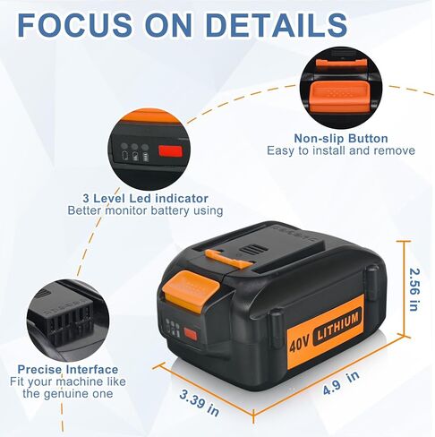 xeanerol 2 حزم 40v3.6ah WA3580 استبدال البطارية لبطارية Worx 40V متوافقة مع بطارية ليثيوم Worx 40V WA3580 WG180 WG280 WG380 WG580 أداة الطاقة اللاسلكية in Kuwait